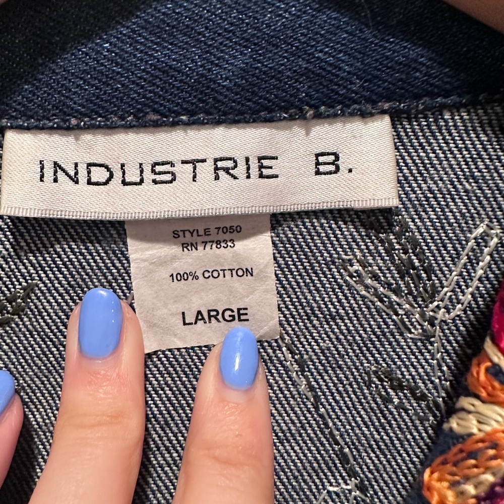 Industrie B Colorful Floral‎ Embroidered Denim Jacket Size Large 100% Cotton - Picture 4 of 6